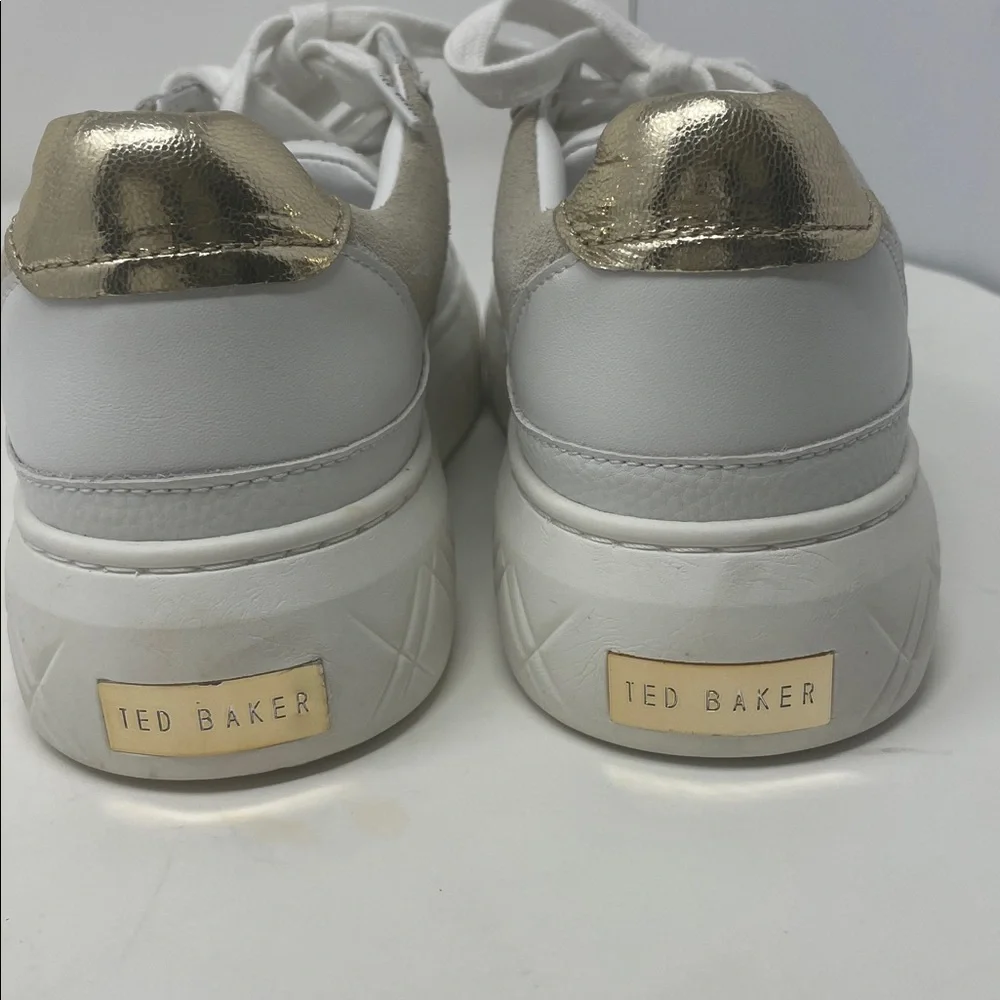 Ted Baker White Tan Addison Lace Sneaker Tennis Shoes Size 6 Like New Condition